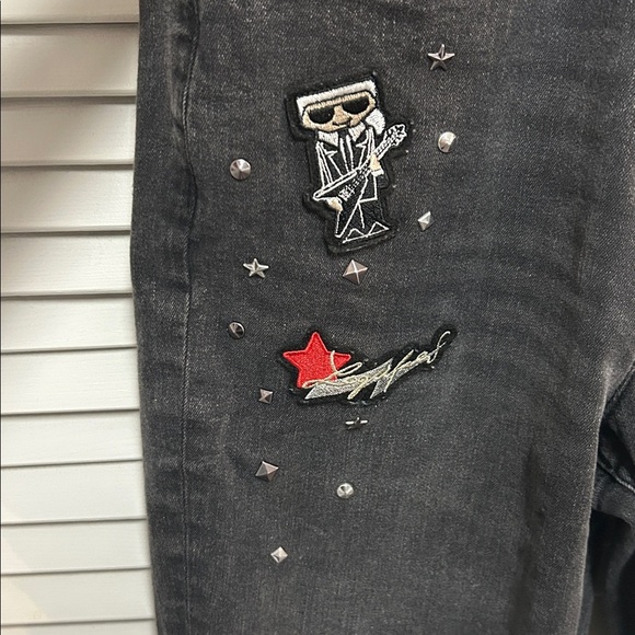 Karl Lagerfeld Charcoal Embellished Denim with patches and metal studding - Picture 7 of 8